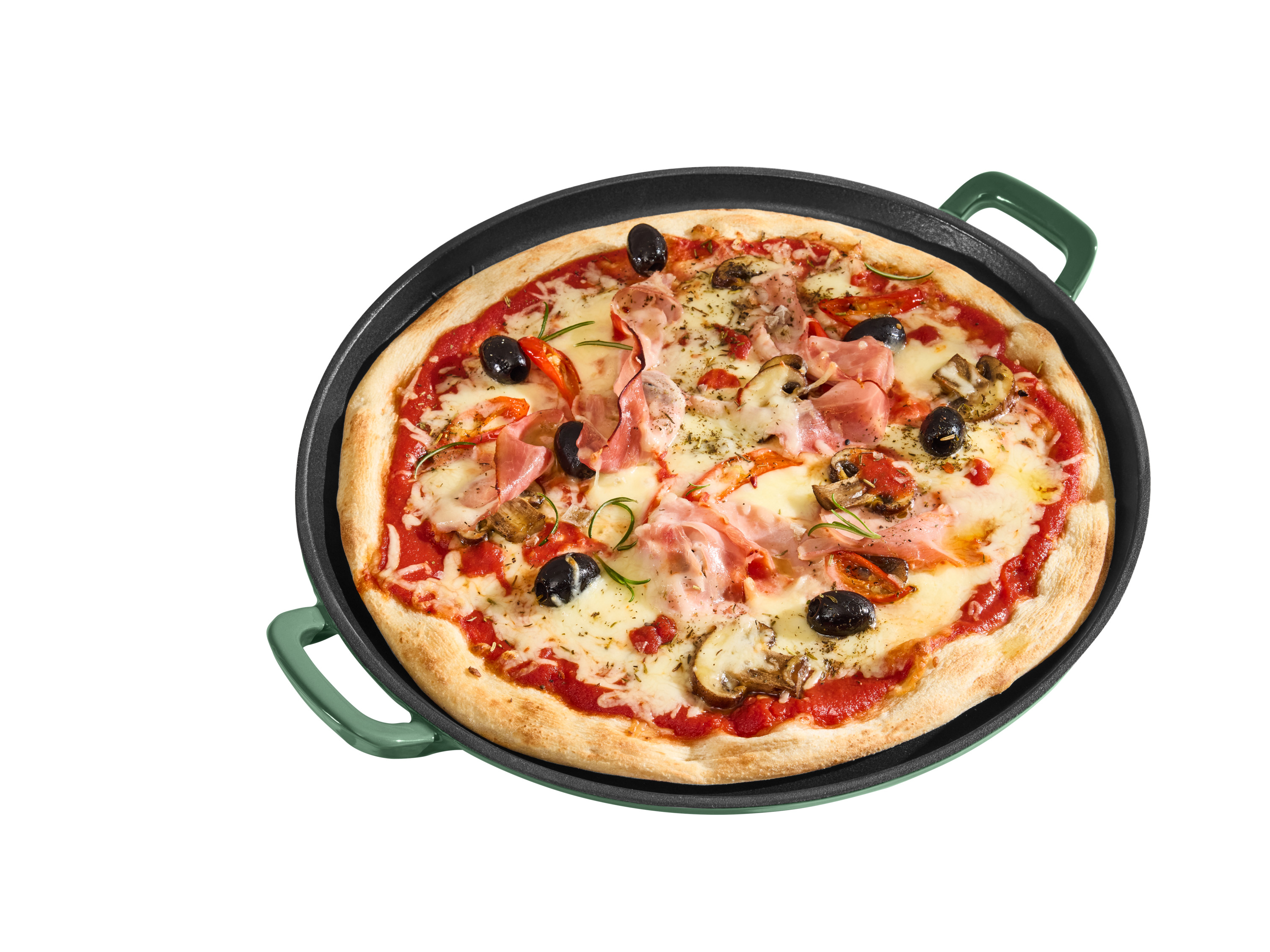 SILVERCREST® Premium-Gusseisenpizzaplatte Ø 31 cm Premium-Gusseisengrillplatte L 36,0 x B 26,0 cm (Pizzaplatte/grün)