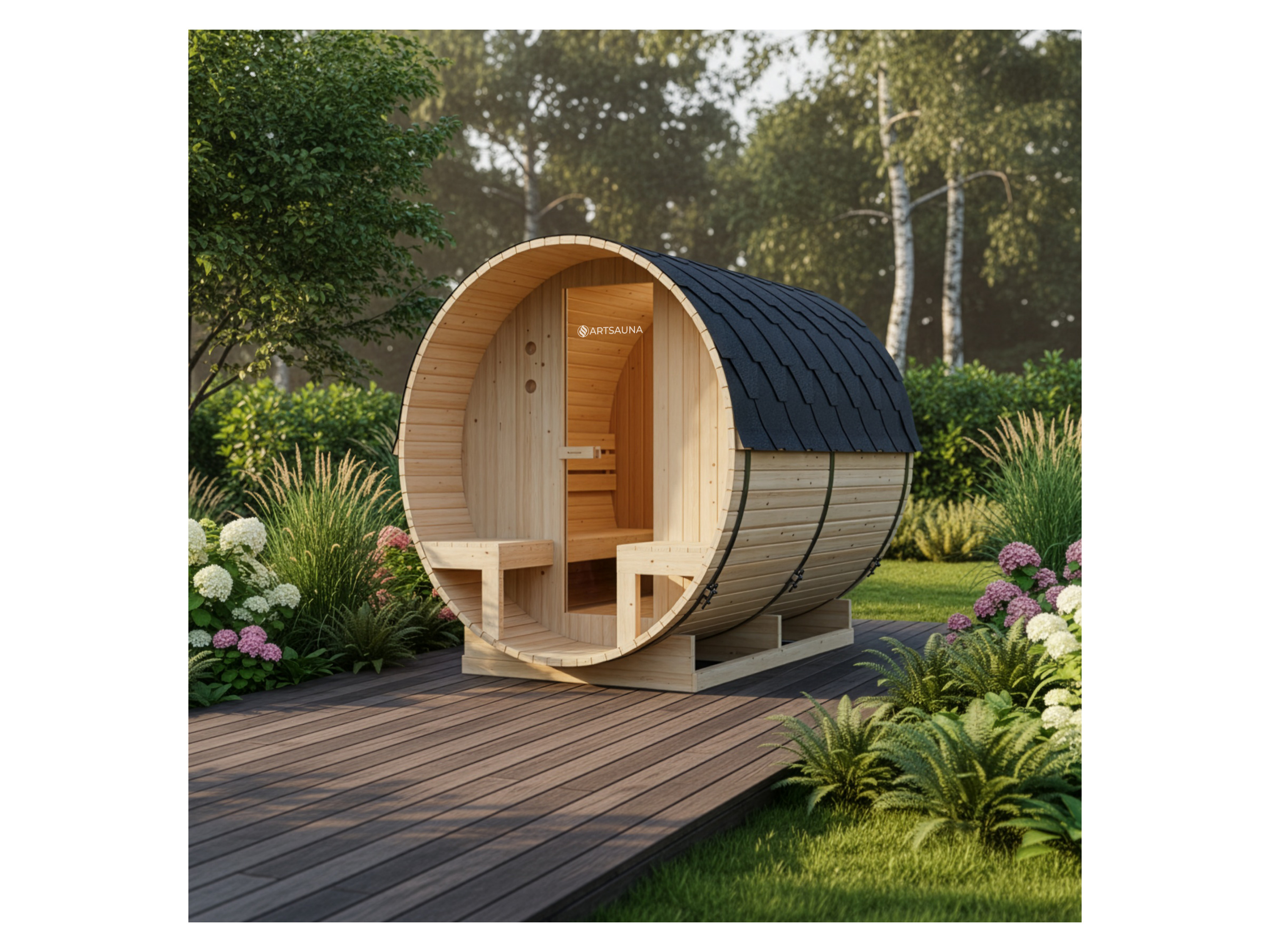 ARTSAUNA Fasssauna Spitzbergen (für 6 Personen mit Vordach, 220 cm)