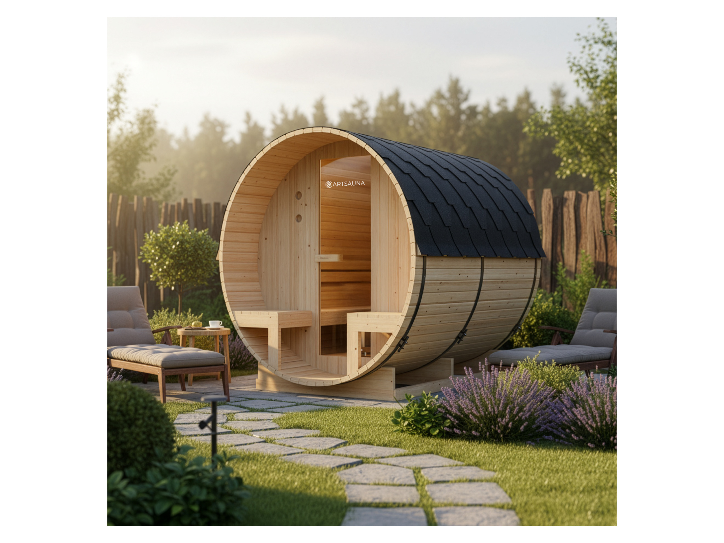 ARTSAUNA Fasssauna Spitzbergen (für 6 Personen mit Vordach, 220 cm) Bild 2