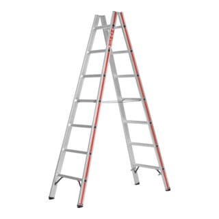Sprossenstehleiter, Aluminium, beidseitig begehbar, 2 x 7 Sprossen, Gesamtbreite 565 mm - Hymer