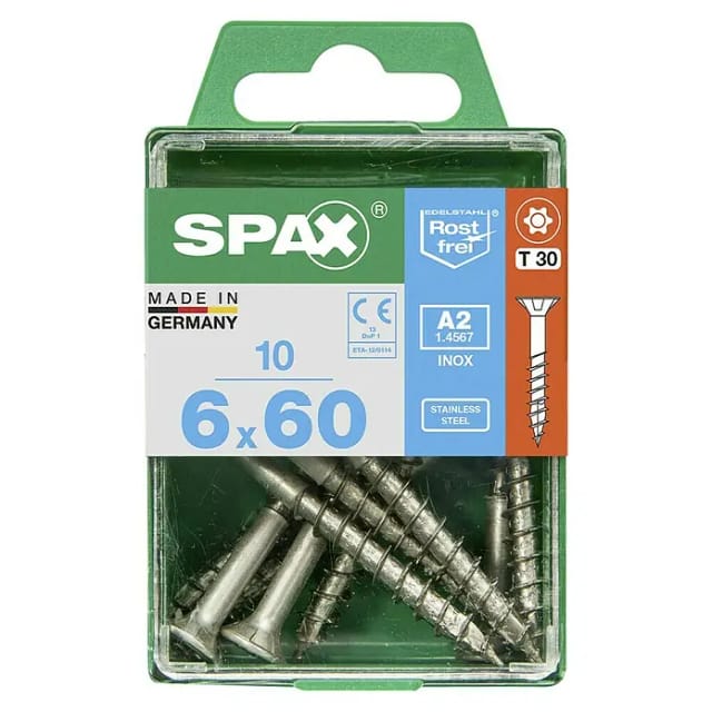 10er-Pack SPAX Senkkopf-Torxschrauben aus Edelstahl, Durchmesser 6 mm x Länge 60 mm SPAX