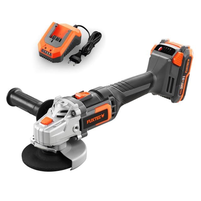 Fuxtec - Akku Winkelschleifer 20V E1WS20 – inklusive 2Ah-Akku und 2,4A Ladegerät – Kabellos, mit Seitengriff - Scheibendurchmesser: 115mm, max.