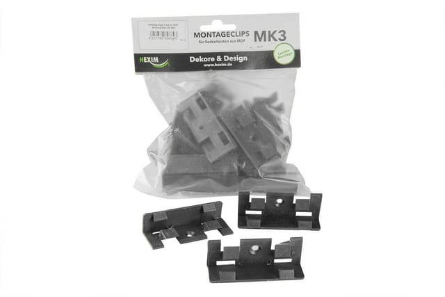 MDF Sockel modern 3 Größen 16mm Stark Fußleiste & Zubehör Bodenleiste weiß: Montage Clip MK3 - 20 Stk., Clips / Ecktürme / Muster