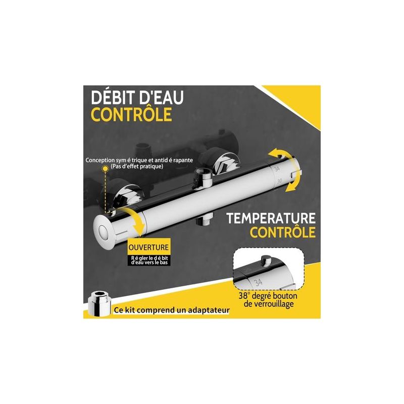 Thermostatische Duscharmatur Mit Zwei Ausläufen: Ein Oberer Auslauf Mit 3/4 Zoll Bsp (26,4 Mm) Und Ein Unterer Auslauf Mit 1/2 Zoll Bsp (21 Mm), Runde Messingkonstruktion, Chromoberfläche.