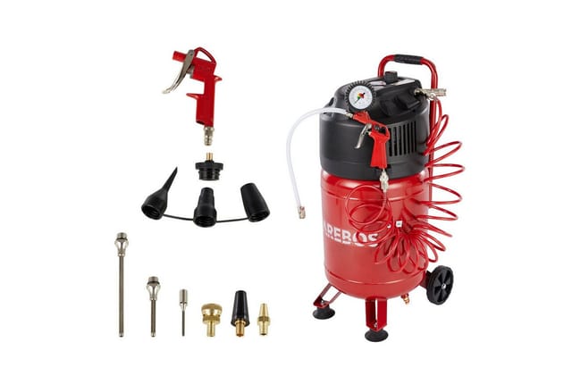 AREBOS 30L Druckluftkompressor Kompressor stehend 1500 W inkl. 13-tlg. Druckluft-Werkzeug-Set Wartungsarm Abschaltautomatik Extra langer Luftschlauch