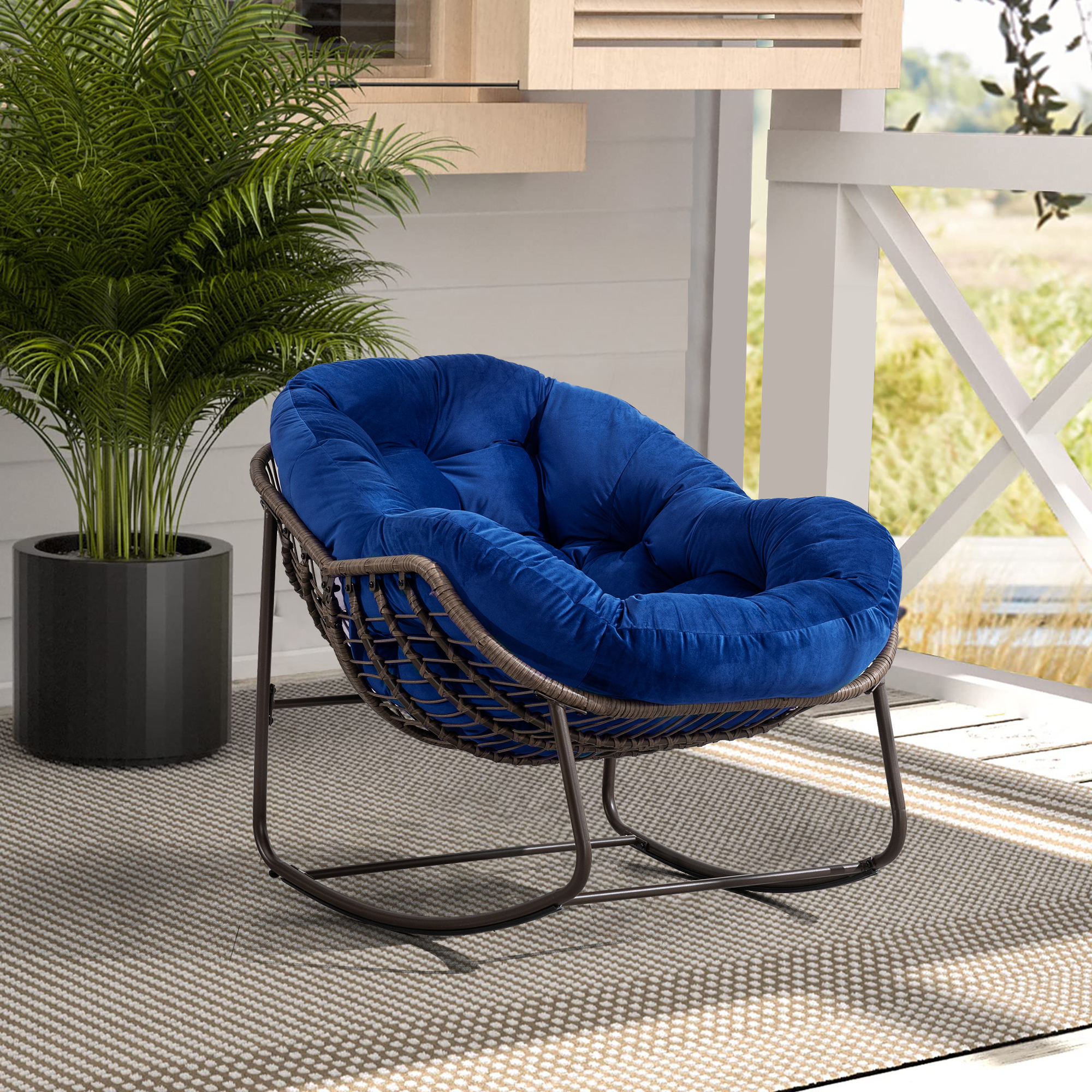 Outdoor Rattan Rocking Chair – Aus Stahl – This Patio Rocking – Marineblau – Living Room