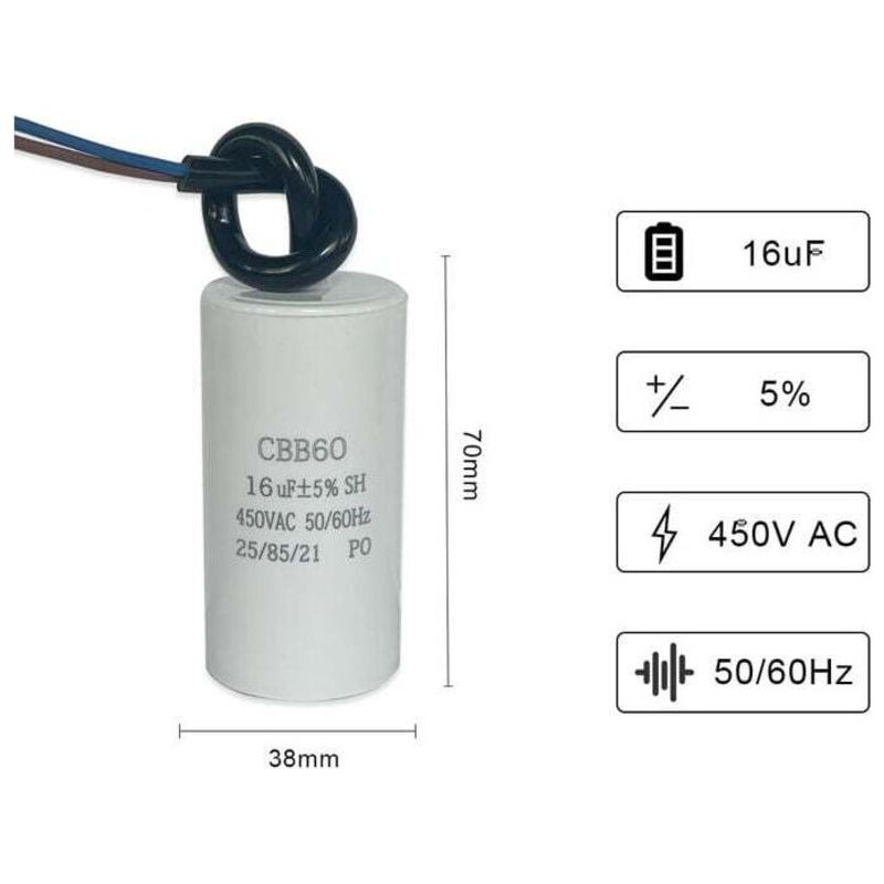 Cbb60 16uf 450v 50/60hz Kondensator – Anlaufkondensator Für Elektromotoren – Geringe Verluste – Einfache Installation Für Kompressoren Und Pumpen