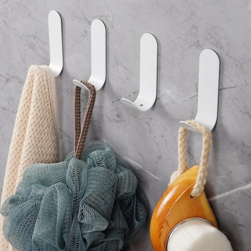 12 Selbstklebende Wandhaken, Edelstahl 304, Badezimmerhaken, Küchenhandtuchhaken (bohrfrei), Selbstklebende Garderobe, Weiß