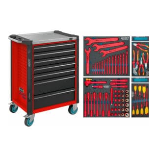 Hazet Werkstattwagen Assistent, Schubladen, Flach: 5 X 81 X 522 X 398 Mm, Schubladen, Hoch: 2 X 166 X 522 X 398 Mm, Anzahl Werkzeuge: 70, Art.nr. 179n
