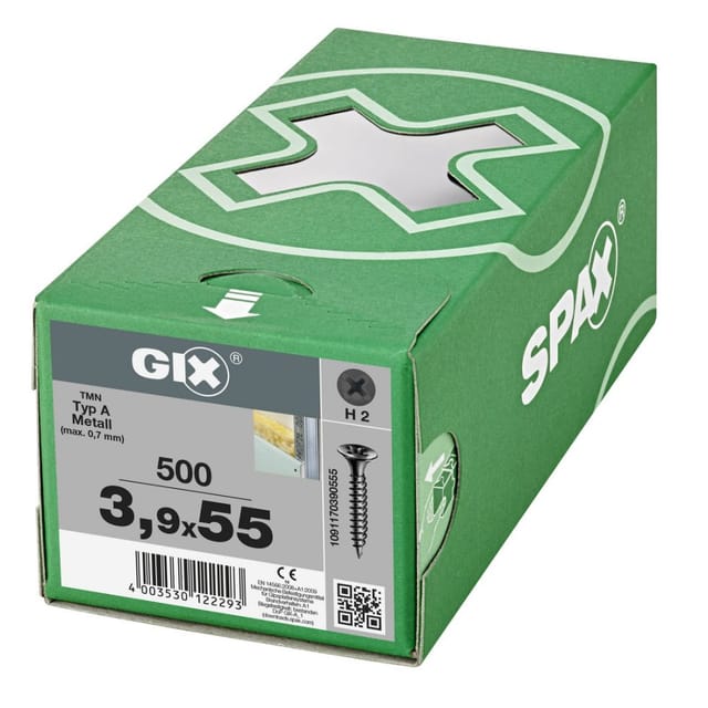 FP - Spax 3,9x55 Gix-A Trompetenkopf H2 Feingewinde Phosphatiert 500St