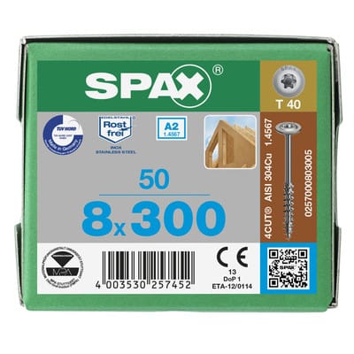 FP - spax 0257000802405 Holzschraube 8 mm 240 mm t-star plus Edelstahl A2 50 St.