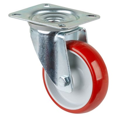 Bs Rollen Lenkrolle mit Anschraubplatte Polyurethan rot Rollenlager 100 mm 125 kg - L400.B31.100