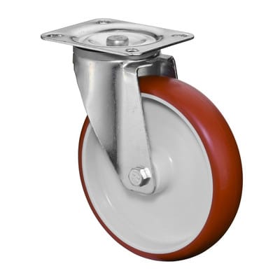 Lenkrolle Rad-Ø 125 mm Tragfähigkeit 175 kg Polyurethan Platte L104xB80 mm Farbe Rolle rot