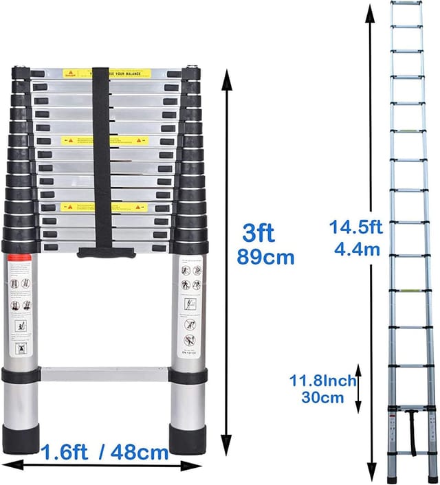 Mehrzweckleiter 4,4m Teleskopleiter Alu-Klappleiter Rutschfester Ausziehbare Robust Stehleiter 150 kg/330 Pfund Belastbarkeit