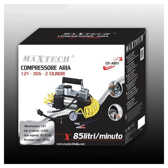Maxtech - Trade Shop - tragbarer luftkompressor 85LT/MIN 12V leise 30A 10BAR auto motorrad CO-AR01 -