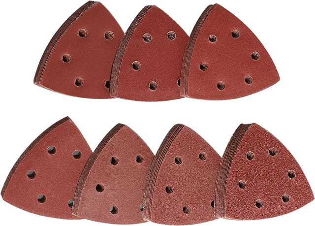 Schleifdreieck 70 Klettschleifpapier Dreiecke 6 Löcher 60/80/120/180/240/320/400 Körnung Dreieck Schleifpapier Set Dreieckschleifer Dreieckschleifer