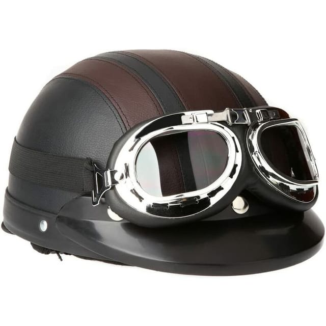 Casque De Moto Scooter Vespa, Casque Coupe-vent D'Hiver Avec Visière Uv Lunettes Retro Style De Vintage 54-60cm (kkmoon Casque De Moto Scooter Vespa, Casque Coupe-vent D'Hiver Avec Visière Uv Lunettes