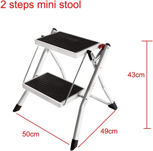 Trittleiter 2 Stufen Mini Klappbar Stehleiter Kompakte Robuste Hochwertige Stahlstufen mit Rutschfesten Matten für zu Hause/Büro/Küche