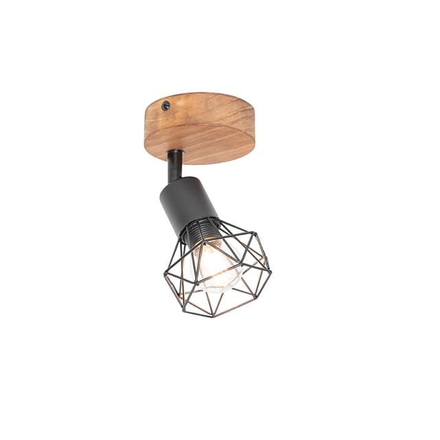 Industriespot schwarz mit Holz dreh- und neigbar - Mosh