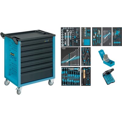 Werkstattwagen Assistent, mit Sortiment, Schubladen, flach: 6 x 79 x 527 x 348 mm, Schubladen, hoch: 1 x 164 x 527 x 348 mm, Anzahl Werkzeuge: 2