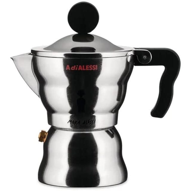 Alessi AAM33/6 - Espresso-Kaffeemaschine de Design, Gehäuse de Aluminium, Griff und Knopf de Thermoplastisches Harz, 6 Tassen