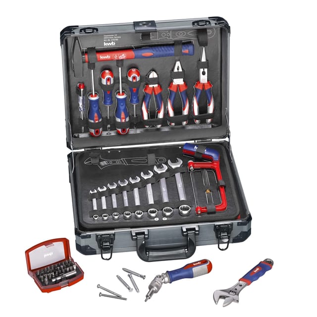 Werkzeugkoffer aus robustem Aluminium inkl. 129-tlg. hochwertigem Werkzeug-Set als perfekte Grundausstattung für den Haushalt, die Werkstatt oder den