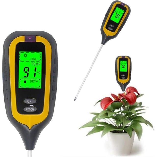 4-in-1 Bodentester: Ph-wert, Feuchtigkeit, Temperatur, Licht – Elektronisches Boden-ph-meter Für Garten Und Pflanzen – Gelb