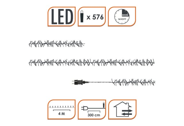 Büschel Lichterkette warmweiß - 4 m / 576 led - Deko Baum Beleuchtung mit Controller und Speicherchip - für Außen und Innen