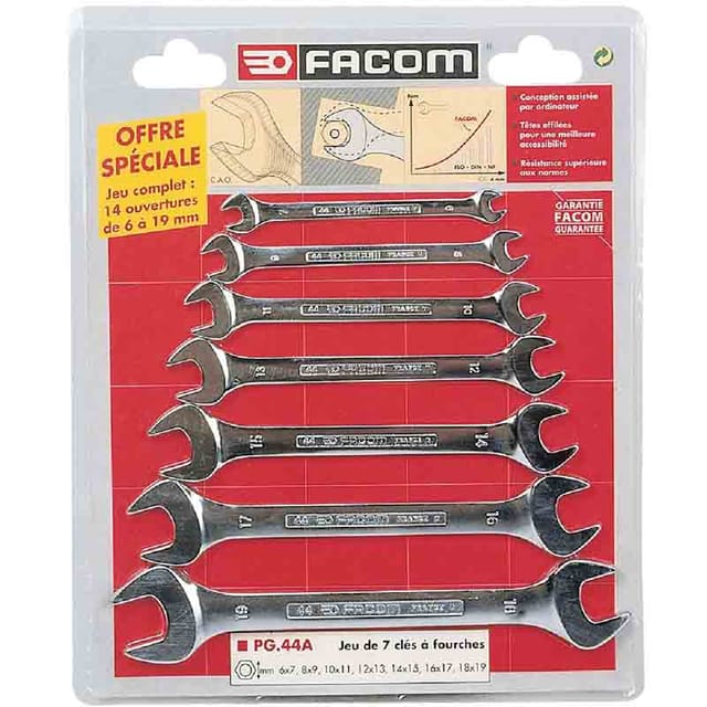 Facom 44.J7PB Set von 7 robusten Gabelschlüsseln aus Stahl