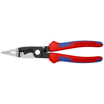 KNIPEX 13 82 200 SB Elektro-Installationszange mit Mehrkomponenten-Hüllen schwarz atramentiert 200 mm