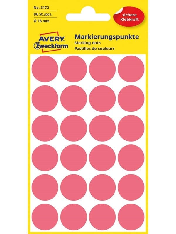 Avery Zweckform - Markierungspunkt 18mm Papier leuchtrot 96 Etik./Pack.