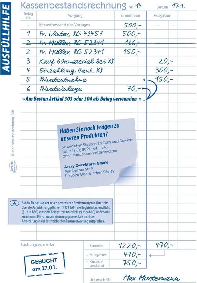 Avery Zweckform - Kassenabrechnung din A5 nicht selbstdurchschreibend 50 Bl.