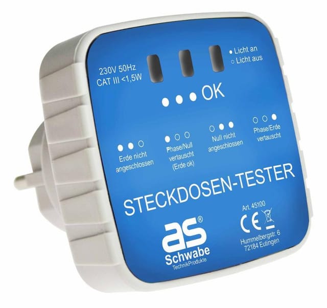 As-schwabe - Prüfstecker für Steckdosen mit Kontrollleuchten 230V 16A