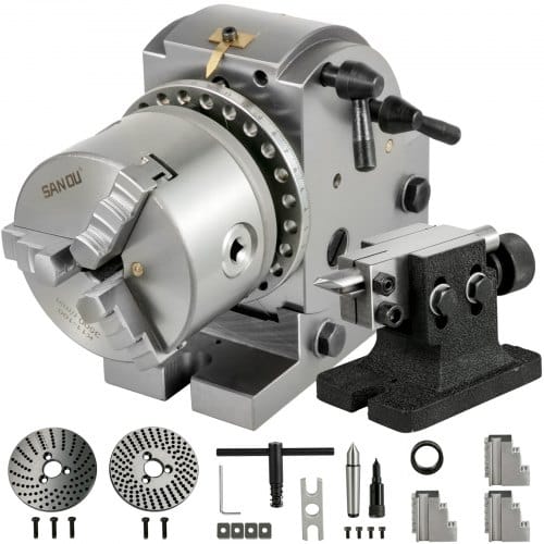 VEVOR Teilapparat Rundtisch 100MM BS0 Teilkopf mit 3 Backenfutter schwenkbar horizontal vertikal für Fräsmaschine