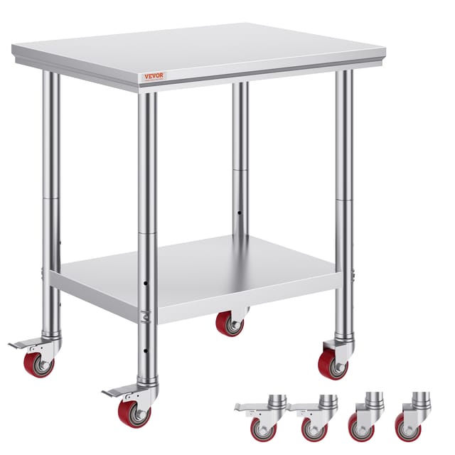 Arbeitstisch 76 X 60 X 85 Cm Edelstahl Catering Arbeitstisch Belastbarkeit 317 Kg, Lebensmittel Zubereitungstisch Mit Nachlauf Gewerblicher Küchentisch Für Küche Bar Rollbar - Vevor