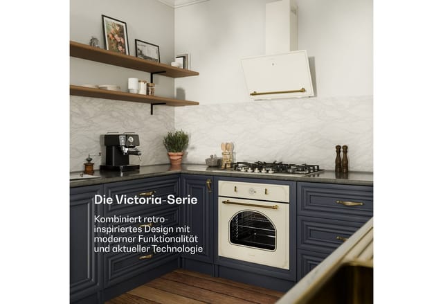 Klarstein Victoria - Gaskochfeld Gasherd, Einbau, Sabaf-brenner, Erdgas/propangas, Sicherheitsventile, Automatische Abschaltung, Topfträger Aus Gusseisen, Glaskeramik Retro-look, 5-flammig, Weiß