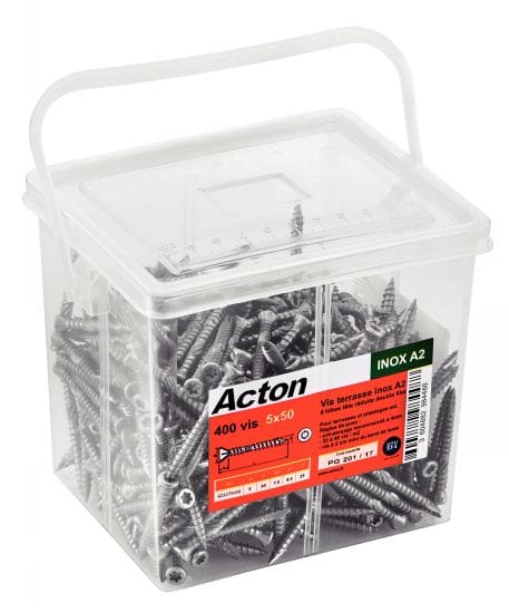 Acton - Eimer 500 Senkkopf Terrassenschrauben 5 x 60 Edelstahl A2 Torx 25 + 1 Bit Torx Hartholz 623265X60SEAU