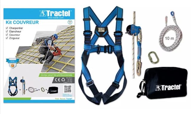 Dachdecker-Set Auffanggurt + Höhensicherungsgerät + 10 m Seil - 70162 - Tractel