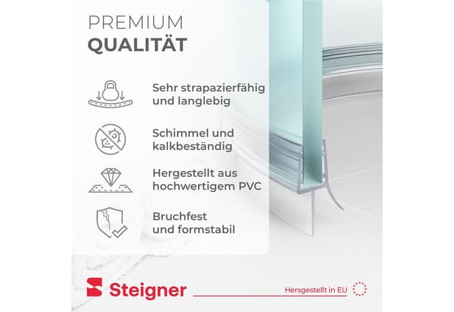 Duschdichtung, 30cm, Glasstärke 6/7/ 8 mm, Vorgebogene pvc Ersatzdichtung für Runddusche, UK03 - Steigner