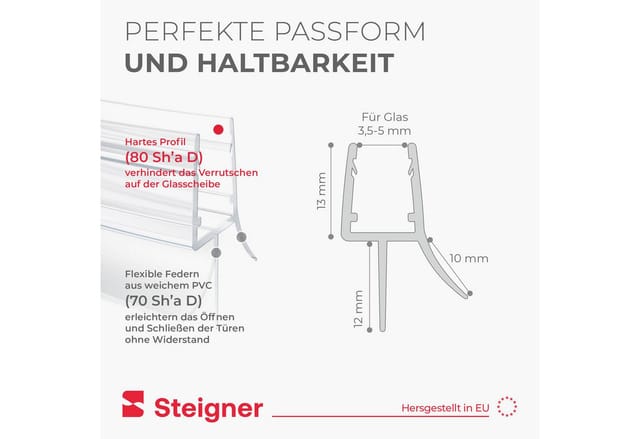 Steigner - Duschdichtung UK13 vorgebogene Ersatzdichtung für Runddusche Wasserabweiser, l, 30 cm, (Einzeldichtung), für Glasstärken von 3,5 bis 5mm