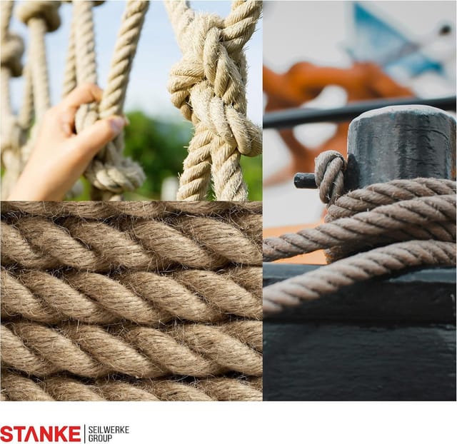 Seilwerk Stanke - Juteseil Naturfasern gedreht Tauwerk Hanf Jute Tau Seil Tauziehen Absperrseil Handlauf 6mm 5m - 5
