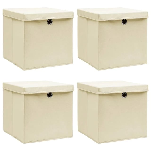 Aufbewahrungsboxen mit Deckel 4 Stück Creme 32x32x32 cm Stoff