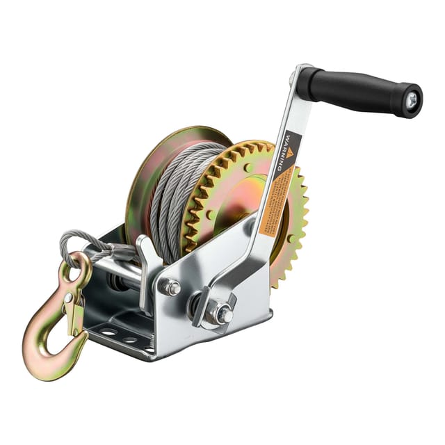 Wiltec Handseilwinde bis 350kg Übersetzung 3,2:1 120x138x192mm, Winde mit 10m Drahtseil, Seilwinde handbetrieben, Handseilzug effizient,