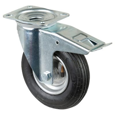 Lenkrolle mit Anschraubplatte und Totalfeststeller Gummi Luftrad Rollenlager 200 mm 75 kg - L420.C90.200 - Bs Rollen