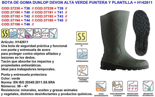H142611 Wasserdichte Sicherheitsstiefel S5 Grün 42 - Dunlop
