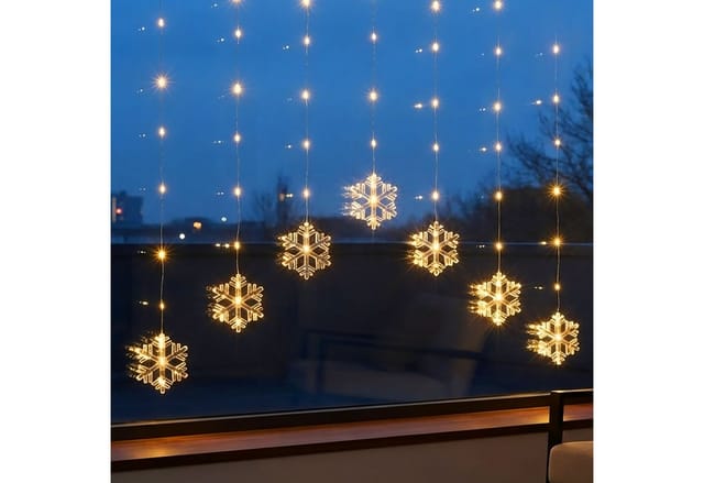 Led Lichtervorhang Schneeflocke 120x70 cm - 47 led warmweiß - Fenster Deko Lichterkette