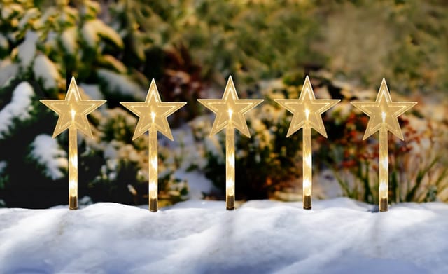 LED Gartenstecker Stern 24 cm - 5er Set - Deko Leuchtsäbe mit Timer
