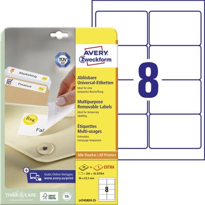 Universaletikett 96 x 63,5 mm (B x H) wieder ablösbar Papier weiß 240 Etik./Pack.