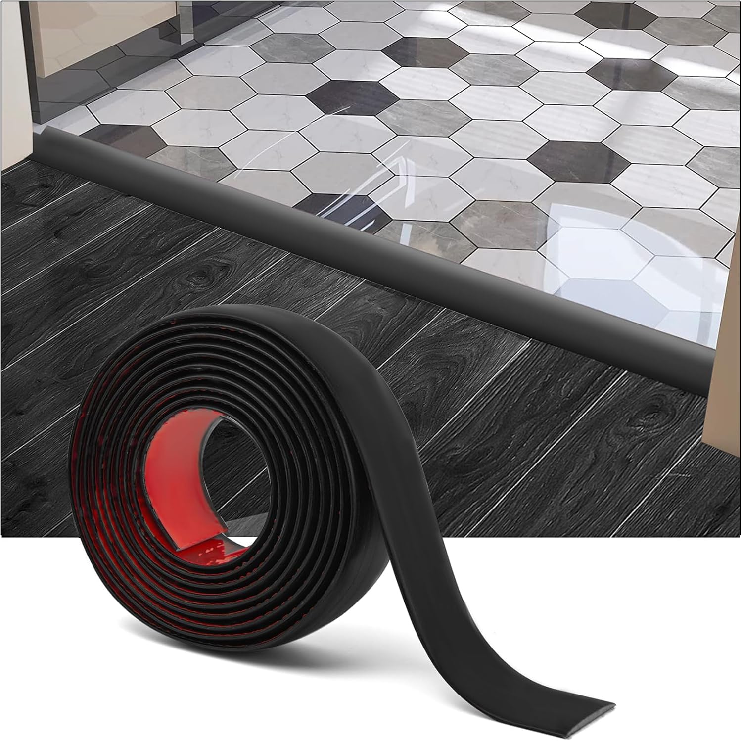 Selbstklebende Vinyl-übergangsleiste, Flache Trennleiste Zum Verbinden Von Bodenfugen, Teppichübergang, Fliesen, 304 × 4 Cm, Schwarz