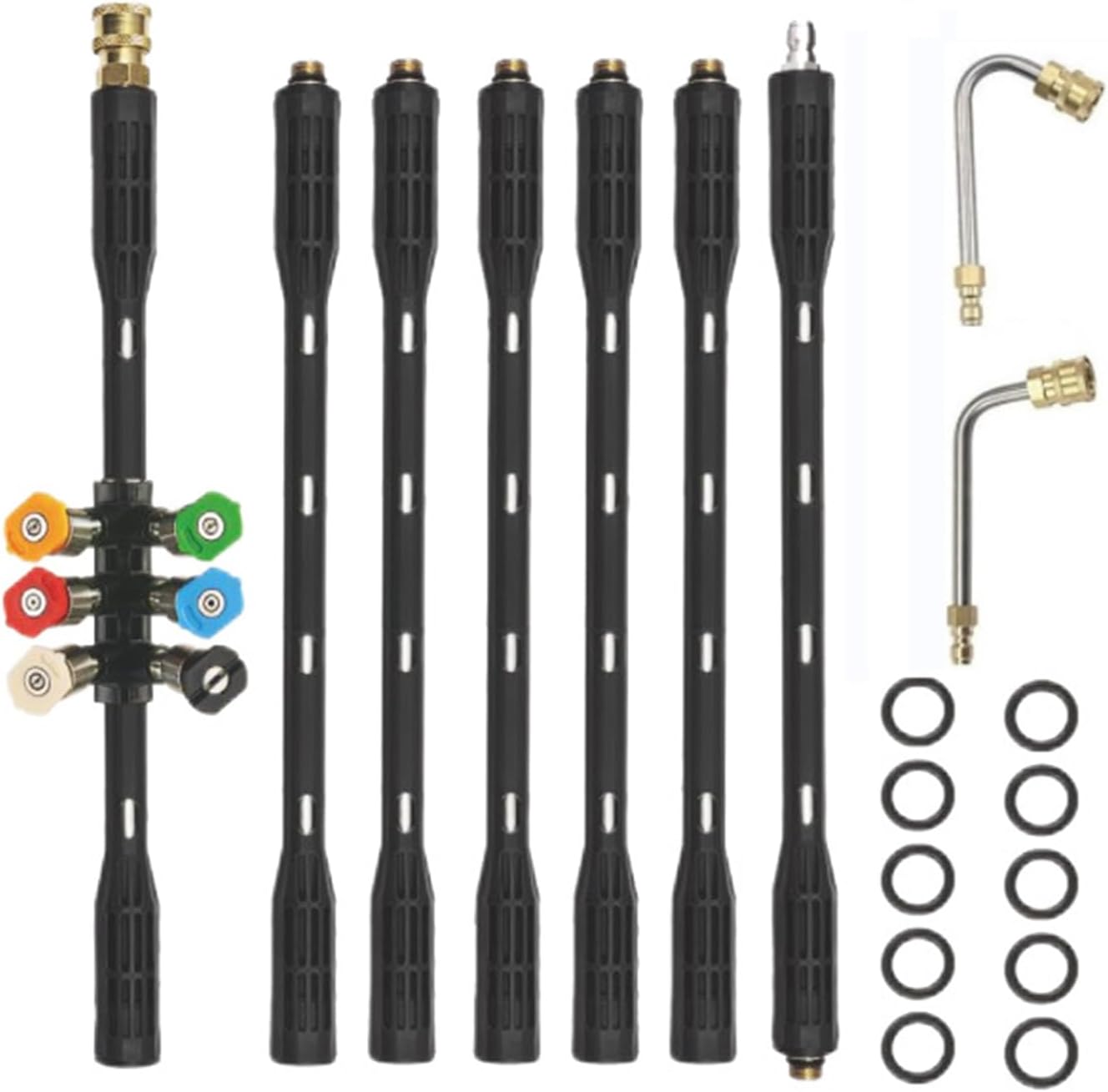 Set Mit 9 Verlängerungen Für Hochdruckreiniger, Dachrinnenreinigungswerkzeug, Mit 6 Düsenaufsätzen, 1/4"-schnellanschluss, 4000 Psi, Teleskoplanze Für Dachsprühgeräte K2, K3, K4, K5, K6 Und K7